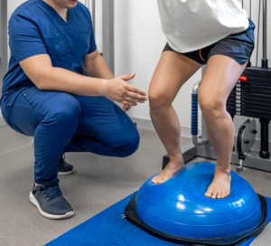 Athlete balancing on bosu ball 