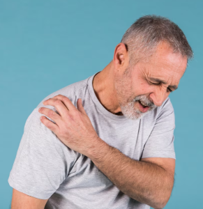 Man with shoulder pain from rotator cuff tear